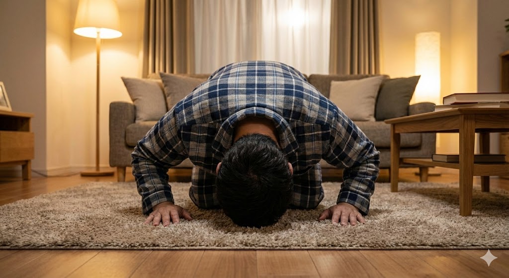 息子の年玉をタンス預金と混ぜて紛失し、猛省して土下座する30代父親の様子