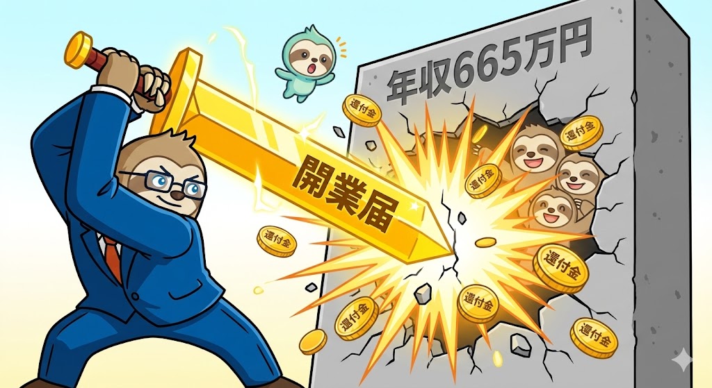 665万円の壁を開業届とブログによる節税術で突破するイメージ